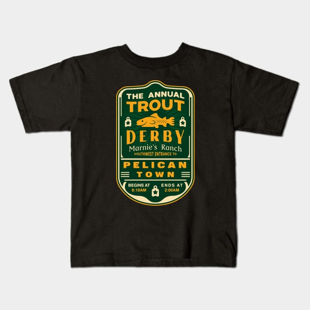 Trout Derby Pelican Town Kids T-Shirt by Lagelantee